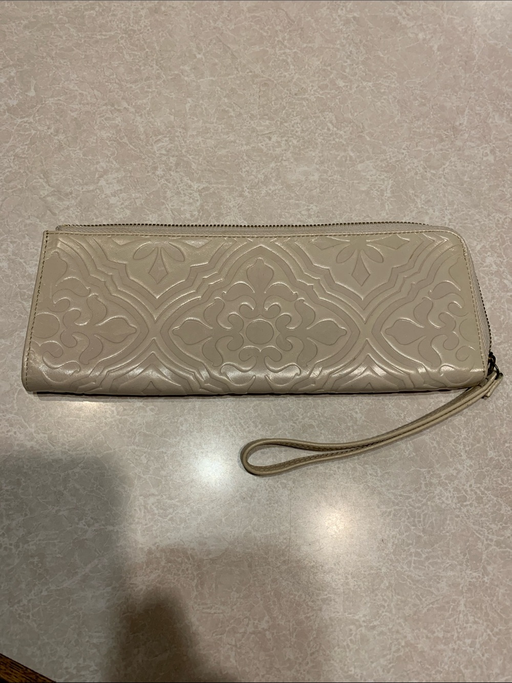 HOBO Embossed Cream Wristlet Clutch